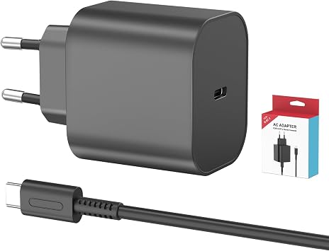 Power Supply for Switch 2 60 W Charger with 1.5 m / 5 ft USB-C Charging Cable Compatible with Nintendo Switch/OLED/Lite/Dock/Pro Controller/Deck Supports 4K TV Mode