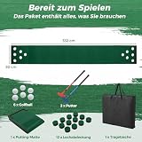 COSTWAY Mata do gry w golfa 332 x 50 cm, putting green z 2 regulowanymi kijkami do puttingu, 6 piłkami i 12 osłonami otworów, przenośna mata golfowa do użytku wewnątrz i na zewnątrz, mata do ćwiczeń