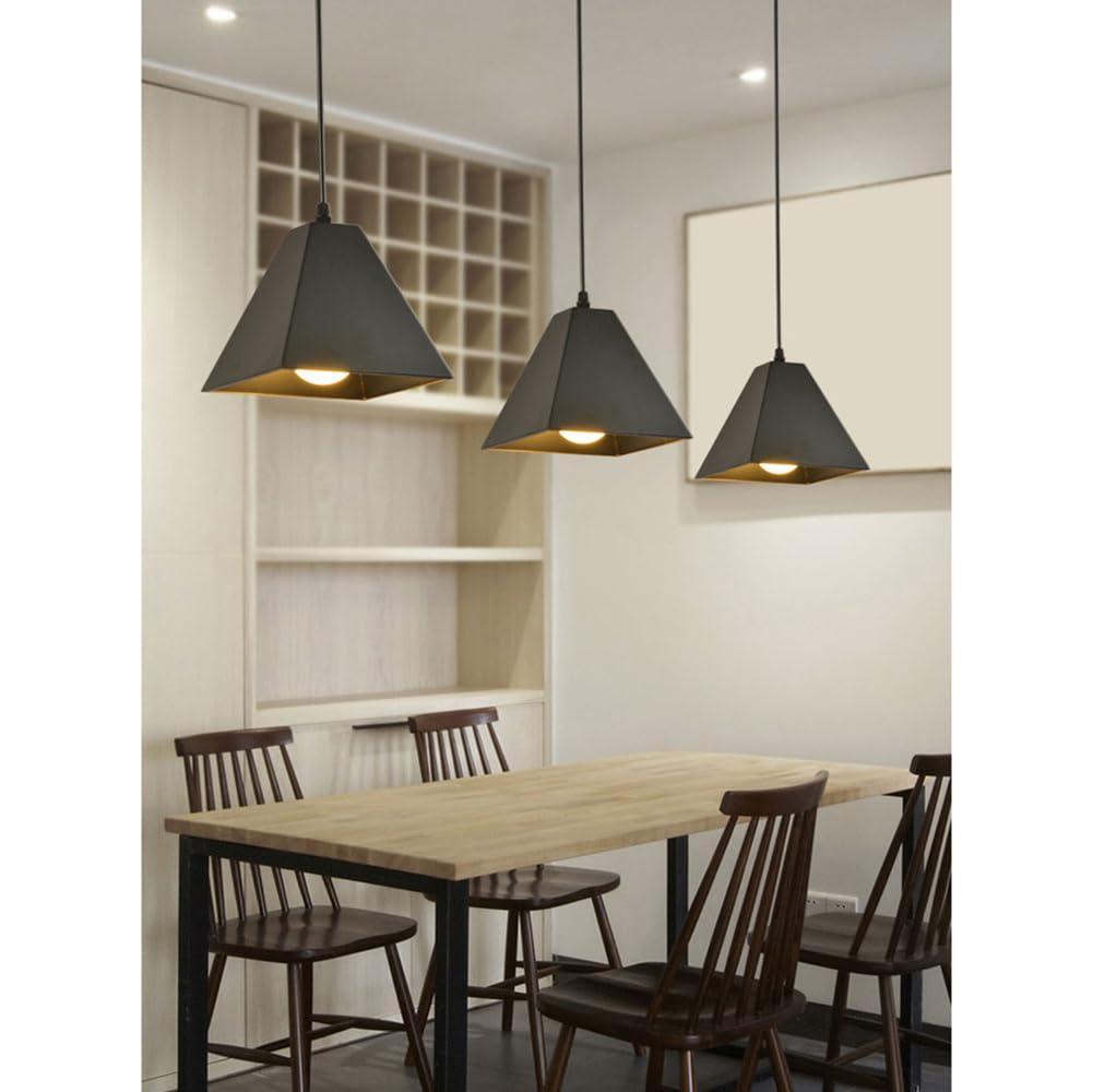 Mini lámpara colgante cuadrada de hierro y metal for fregadero, pequeña estilo industrial vintage, altura ajustable, techo for mesa cocina (negro)(Black)