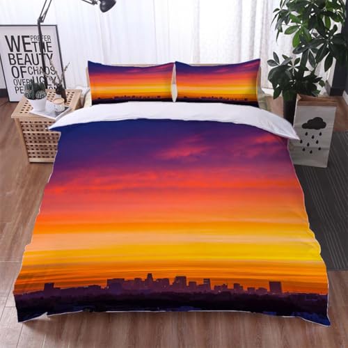 Los Angeles 3 Pieces Bedding Set Duvet Cover King Size Downtown Los Angeles at Sunrise Soft and Lightweight Duvet Covers Set for All Seasons