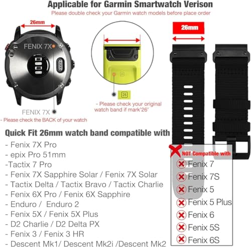 Image of Zitel Band Compatible with Garmin Fenix 8 51mm, Fenix 7X, Fenix 6X /6X Pro, Fenix 5X /5X Plus, Fenix 3 /3 HR, Descent MK1, Enduro, Rugged Nylon 26mm Sport Strap