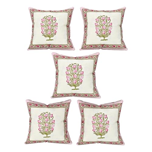 Image of BLOCKS OF INDIA Hand Block Printed Cotton Linen Cushion Cover (16 x 16 inches) (Color 4)