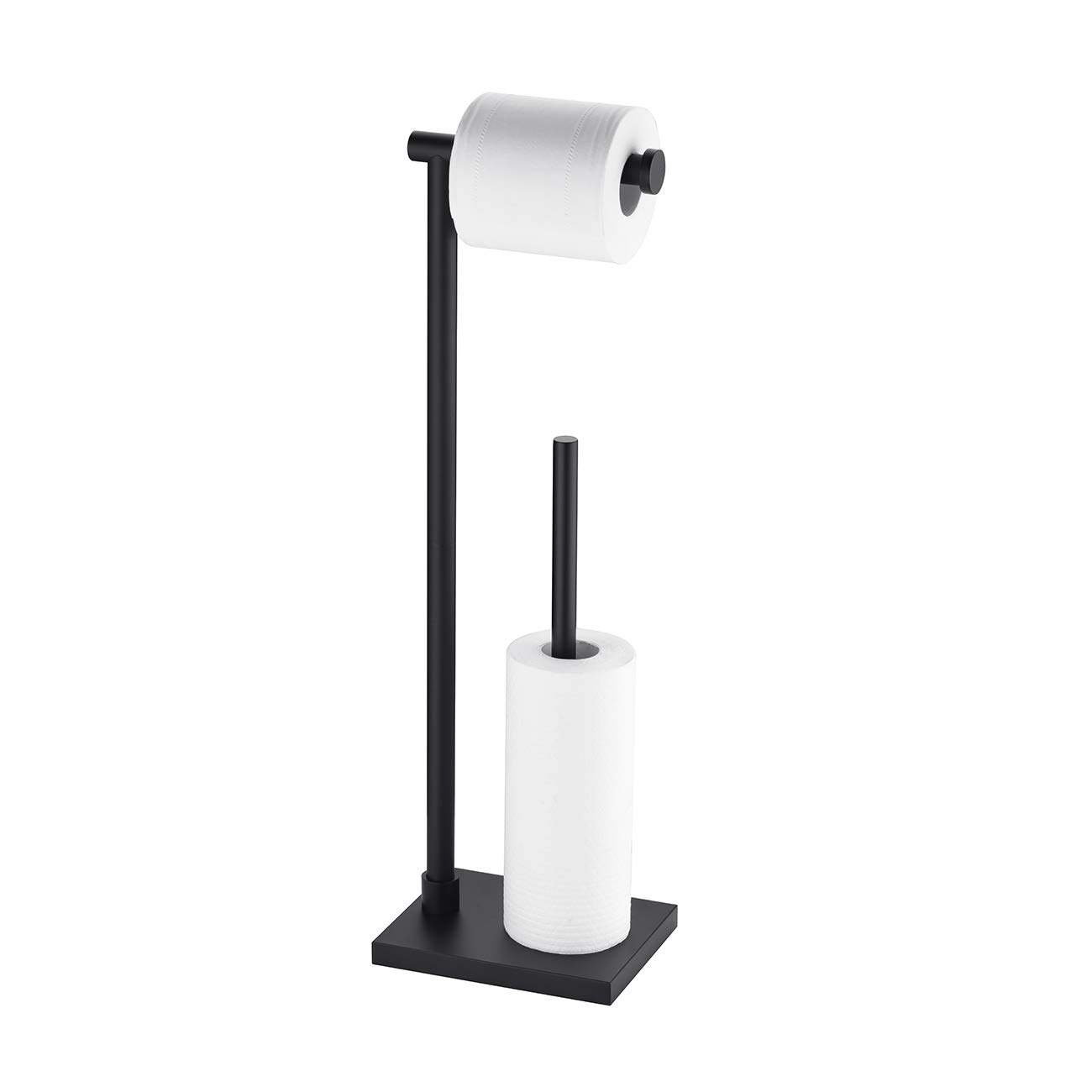 Hoooh Free Standing Bathroom Toilet Paper Holder Stand with Reserve, Matte Black Stainless Steel Toilet Paper Holder Stand, TPS103S2-BK
