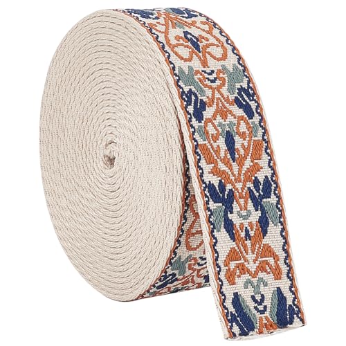 Sangle brodée jacquard marron clair de 3,8cm, ruban polyester pour sac et couture