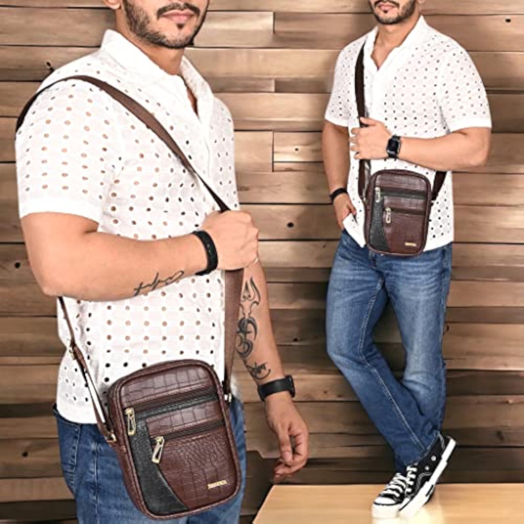 Stylish Vegan Leather Sling Messenger Bag for Men