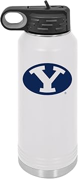 Game Day Outfitters BYU Cougars 32oz Stainless Steel Double Walled White Beverage Bottle with Flip Straw Spout College Gear for Playoff Season For Gym, Home or Auto Show Your Brigham Youth Pride