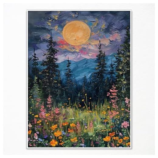31+ Magical Decor Ideas for a Witchy Living Room 2 Yuaruo Vintage Full Moon Above The Wildflowers Nature Posters, Mystical Midnight Woodland Canvas Wall Art Print, Retro Flowers and Trees Oil Painting, Dark Forest Landscape 12x16in Unframed