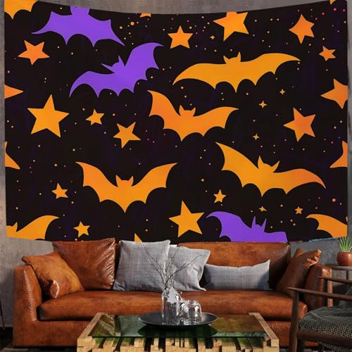 Tapisserie murale Halloween orange chauve-souris 200x150cm pour salon
