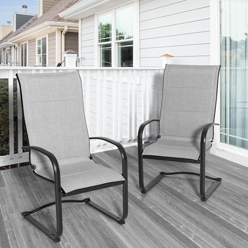 NUU GARDEN Patio Dining Chairs Set of 2, All Weather Outdoor Padded Textilene Patio Chairs, Breathable Spring Motion Textile High Back Outdoor Dining Chairs for Backyard, Lawn, Deck, Gray - Thumbnail 4