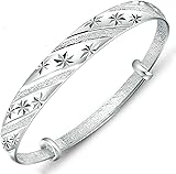 XYNSNDB Plata,Brazalete de Plata de Ley Ajustable, Plata para Mujer,Mujer 925 Brazalete de Plata Ajustable Brazalete Estrellas Joyería de Plata Birthda