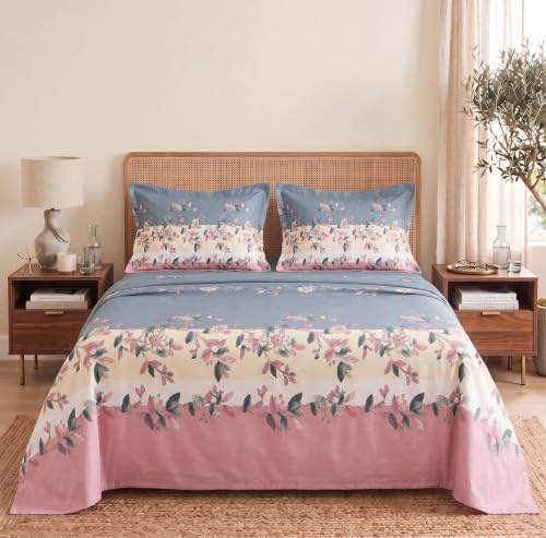 Image of BSB HOME 240 TC Cotton Double Bedsheet with 2 Pillow Covers, Soft & Breathable Bed Sheet for Double Bed, Fade & Wrinkle Resistant, Floral Print, 90 x 100 Inches (228 x 254 cm) - Muted Pastel Botanical
