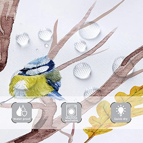 Riyidecor Rustic Birds Print Shower Curtain For Bathroom 72X72 Inch Watercolor Spring Tree Branch Cute Lovely Classy Twig Oil Painting Herbs Decor Fabric Polyester Waterproof Bb-Ucqk #TOP4