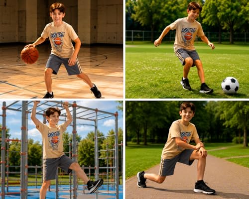 Image of Pro Athlete Active Boys Short Sets - 3 Piece Performance Short Sleeve T-Shirt and Dry Fit Shorts - Boys Athletic Sets (8-16)