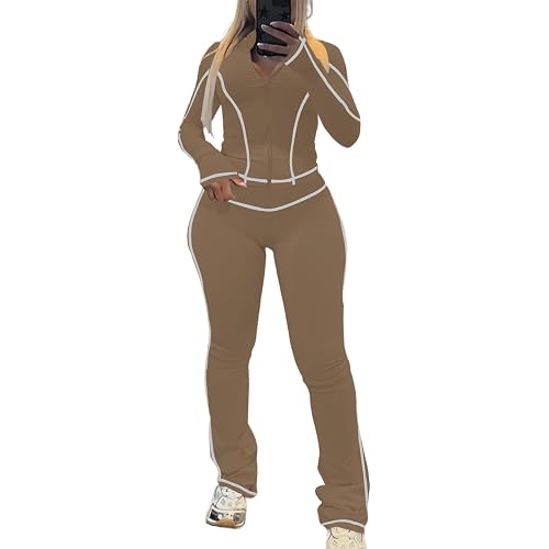 Nimsruc Women's 2 Piece Outfits Zipper Workout Set Long Sleeve Tracksuit Loungewear Sweatsuits
