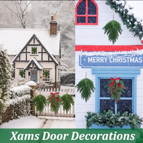 Zomiboo 8 Pcs Christmas Greenery Swag with Eucalyptus Mixed Pine Artificial Teardrop Xmas Wreath Garland Ceder Branches Teardrop Needles Swag Winter for Christmas Mantle(Cypress Pine) by Zomiboo - Image 5