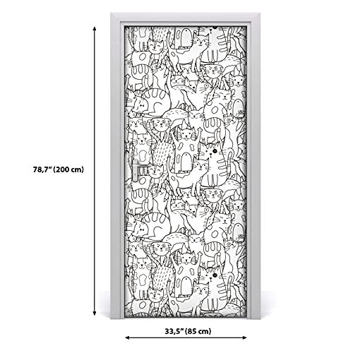 Autocollant de porte Doodle Chats 70x200cm sticker mural imperméable