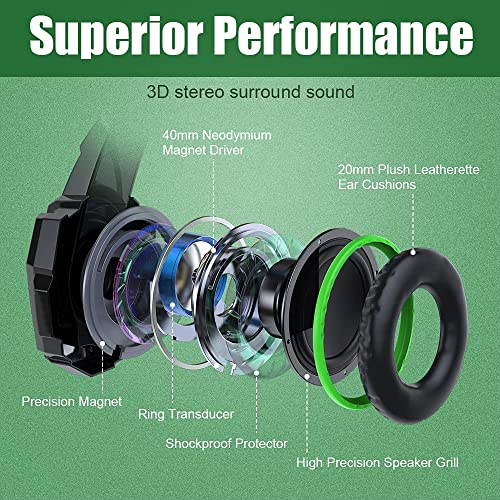 Image of BENGOO G9000 Stereo Gaming Headset for PS4 PC Xbox One PS5 Controller, Noise Cancelling Over Ear Headphones with Mic, LED Light, Bass Surround, Soft Memory Earmuffs for Laptop Mac - Green