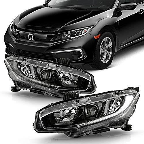 ACANII - For [Halogen Model] 2016-2020 Honda Civic Black Housing Projector Headlights Headlamps Assembly Pair Left+Right