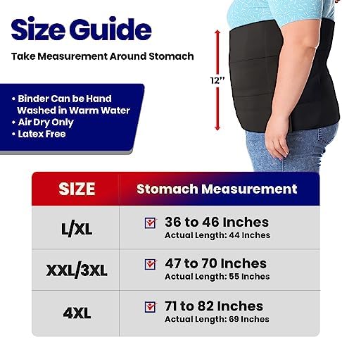 Wide Abdominal Binder Belly Wrap  Plus Size Postpartum Tummy Tuck Belt Provides Slimming Bariatric Stomach Compression or to Help Hernia or Post Surgery Healing & Support Black (L/XL (36" to 46"))