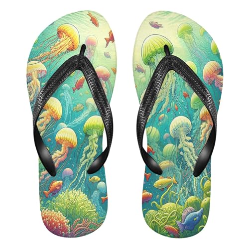 Burbuja Artistic Jellyfish Flip Flops for Women Men, Soft Thong Sandals Rubber Slippers for Pool Beach Essentials