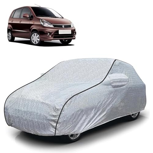 Image of Sulfar 100% Waterproof Car Body Cover Compatible with Mirror for Maruti Suzuki Zen Estilo (Triple Stitched, Full Bottom Elastic, Magic Silver with Black Piping)