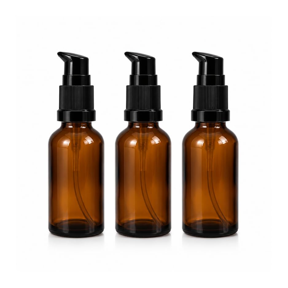 Black Glass Lotion Pump Bottle Set of 3 | Refillable Amber Glass Dispenser Bottles for Lotion, Shampoo, Soap & Essential Oils | Leakproof Pump Containers. (PACK OF 3-50ML)-image-39