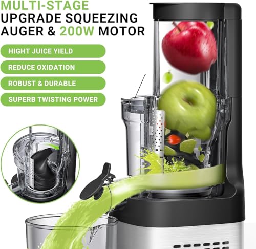 Image of AMZCHEF Cold Press Juicer, Juicers Machines - 3.2 inch Large Feed Chute for Whole Fruits & Vegetables, Stainless Steel Slow Masticating Juice Easy to Clean, Large Auger, Double Strainers