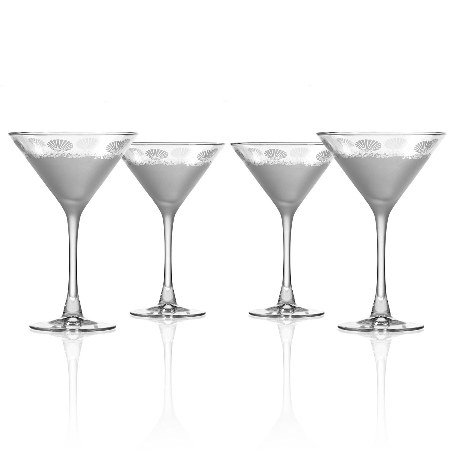 Rolf Glass Sea Shore Martini Cocktail Glass | Stemmed 7.5 oz. Martini Glasses | Lead-Free Glass | Diamond-Wheel Engraved Cocktail Glasses | Designed and engraved in the US (Set of 4)