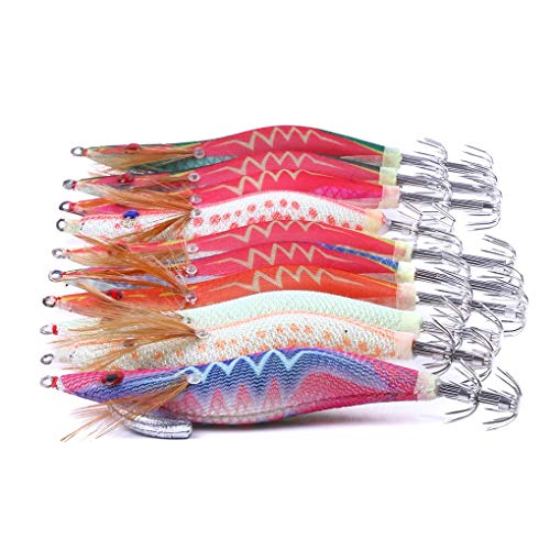 Floridivy 10pcs Peces de Cebo de Calamar Gancho señuelos de Pesca de Calamar Cebo de Pescado atraer a la Pesca de los trastos de luz Nocturna Calamar camarón Aguja 2
