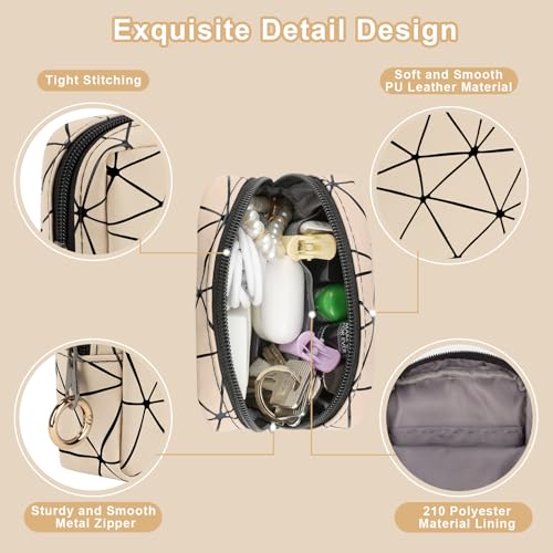 2 Stück Mini Kosmetiktasche Kleine Make up Tasche Damen PU Tragbare Mini-Kulturbeutel Wasserdicht Reisezubehör-Organizer Multifunktional Kosmetikbeutel Kulturtasche Mädchen Geldbeutel (Schwarz&Beige)