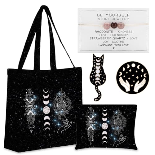 Image of Witchy gifts Women Lovers Set including Witchy Cosmetic Bag Witchy Brooches&Real Energy Crystal Bracelet-Witchy Lovers Gifts