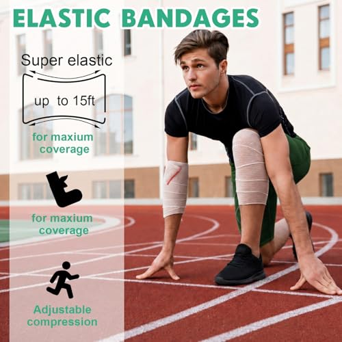 Image of Reginary 20 Pack 2 inch, 3 inch, 4 inch, 6 inch Elastic Bandage Wrap with Self Closure on Both Ends Athletic Stretchable Compression Bandage for Legs, Knees, Ankles, Wrists, Elbows, Shoulders (Assorted Trim)