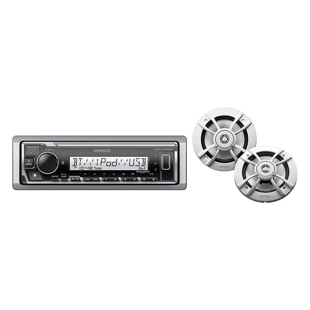 KenwoodKMR-D382BT Car & Marine Stereo - Single Din, Bluetooth Audio, CD USB MP3, Aux in, AM FM Radio SiriusXM Ready, Weatherproof (Audio Package: Receiver & Speakers)