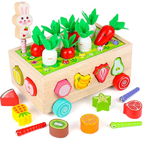 Victse Brinquedos Montessori, 4 em 1 jogos educativos para crianças 1 2 3 4 5 anos, brinquedos de madeira para meninos e meninas para presentes de aniversário de Natal