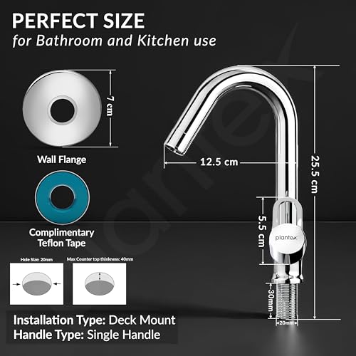 Image of Plantex Pure Brass Sink Tap for Kitchen Basin with Teflon Tape /Water Tap /360 Degree Rotating Tap for Kitchen Sink- (Flip, Chrome)