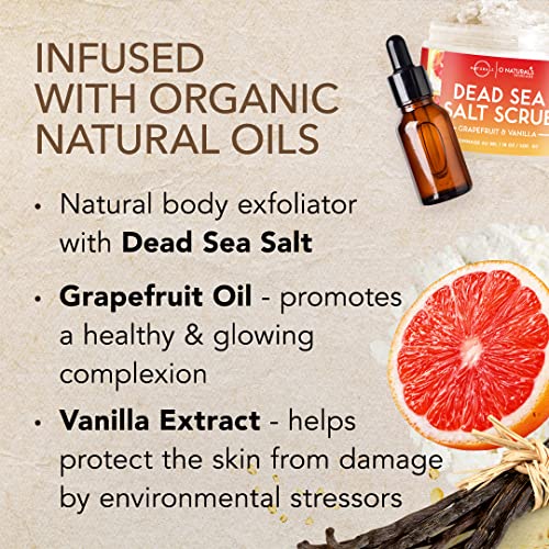 O Naturals Exfoliating Dead Sea Salt Grapefruit Essential Oil Face Body & Foot Scrub. w/Vanilla &. Hydrating Exfoliate Dead Skin, Men & Women Scrub 18oz - Thumbnail 3