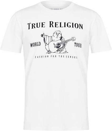 True Religion Hombre Short Sleeve Metallic Buddha tee, Optic White, XXL