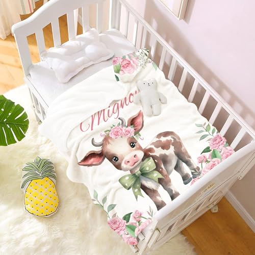 Image of Personalized Highland Cow Name Blanket, Customized Cow Gifts for Girls,Highland Cows Decoration, Animal Floral Print Stuff Item,40 inchx50 inch for Kids