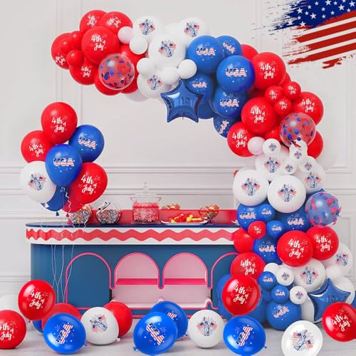Image of 4th of July Balloons Decorations Red White and Blue Balloons 30pcs with Ribbons Arch Kit Fourth of July Independence Day Memorial Day Party Supplies Veteran Patriotic Anniversary Birthday Gifts