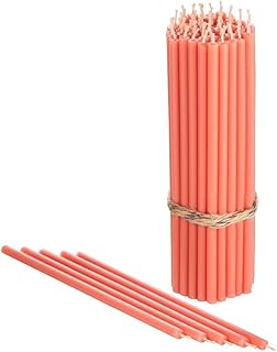 Danilovo Thin Taper Beeswax Candles - Honey-Scented, Decorative Candles Ideal for Birthday Decoration or Church Prayers - Pink Drip Free, Tall & Smokeless Pack of 50 pcs, 6.4 x 0.22 inch
