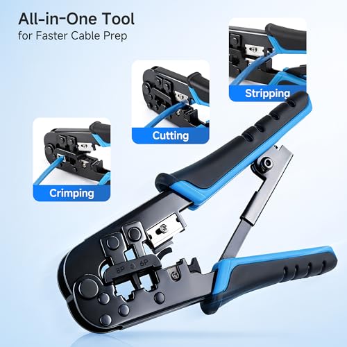 Cable Matters Modular RJ45 Crimping Tool with Integrated Wire Cutter and Stripper - Includes 10-Pack of Cat6 RJ45 Connectors - Image 2
