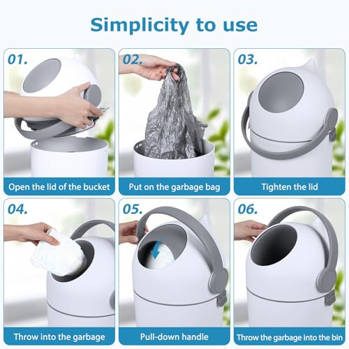 Diaper Pail Odor Control Bin, Large Capacity Diaper Disposal Container, Plastic 15L Holds 16 Diapers Airtight Lid, with Odor Blocking Baffle for Home Nursery Room Living Room White - Thumbnail 5