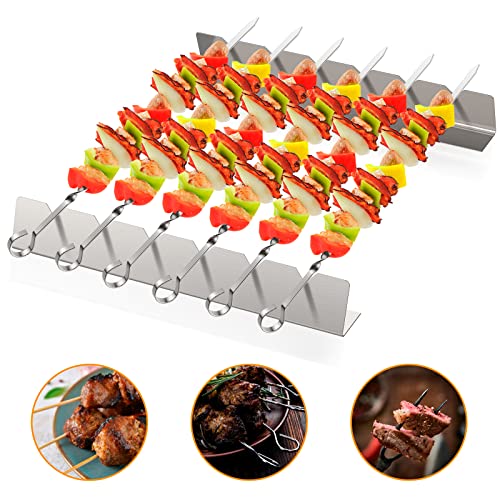 Homealexa Schaschlikspieße Set, 6 Stück 40,5 cm Edelstahl Grillspieße mit 2 × 30 cm Spießhalter, Flache BBQ Spieße für Schaschlik, Fleisch und Gemüse, Wiederverwendbare Grillspieße, Grillzubehör