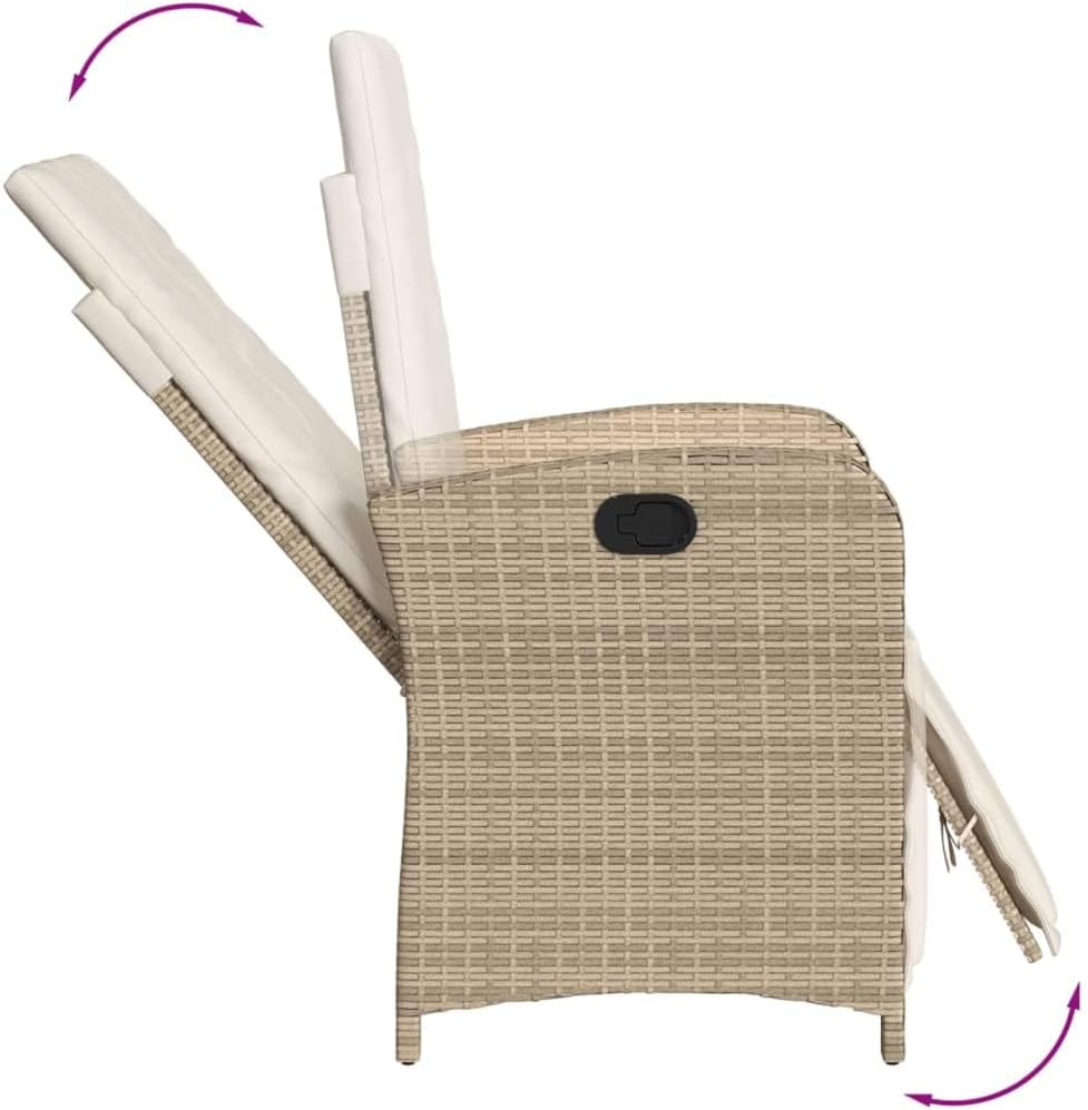 vidaXL Modern Reclining Garden Chairs Set of 2 with Footrest Beige Poly Rattan Stylish and Durable Outdoor Furniture for Patio Balcony Chair Recliner Seating Lawn Cushion Armchair