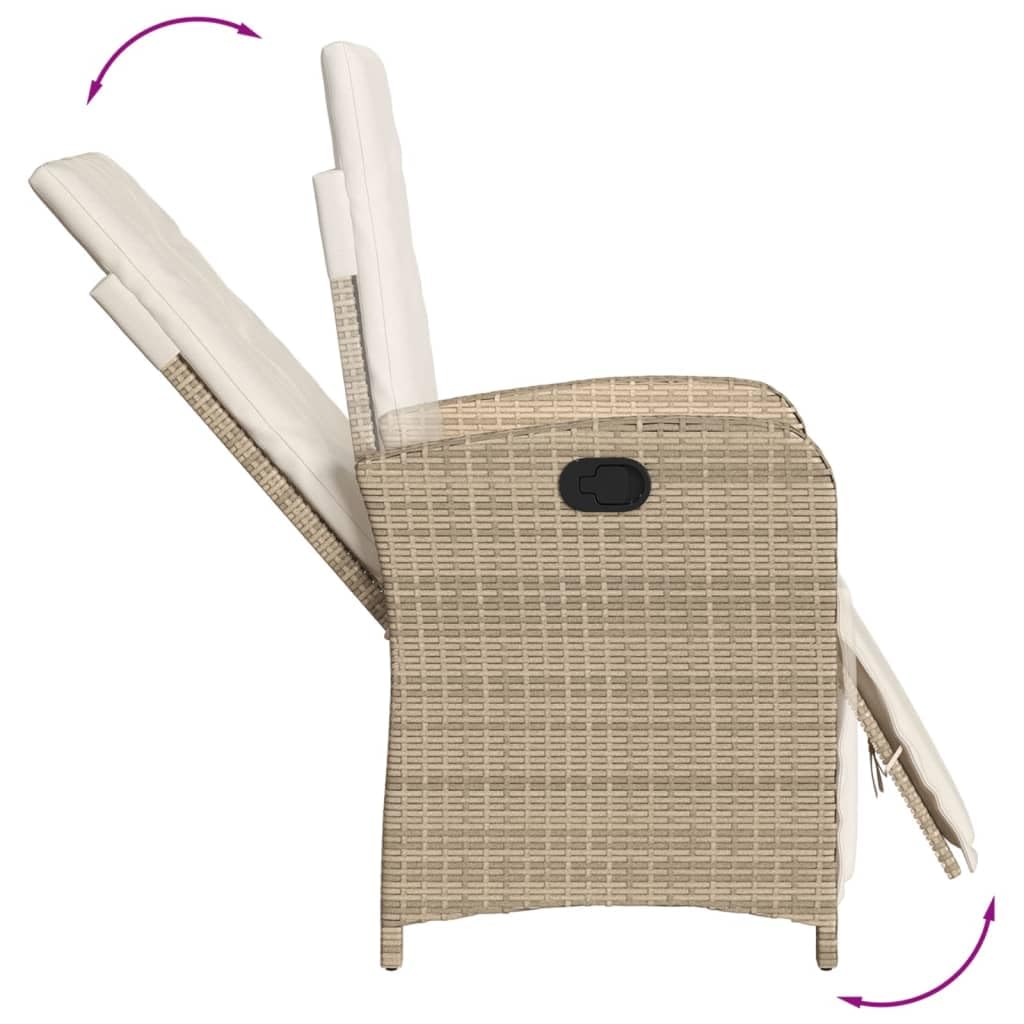 Poltrona reclinabile da giardino con poggiapiedi rattan PE Beige Sedie da esterno resistente alle intemperie, poltrone per terrazze, mobili da giardino, poltrone da giardino
