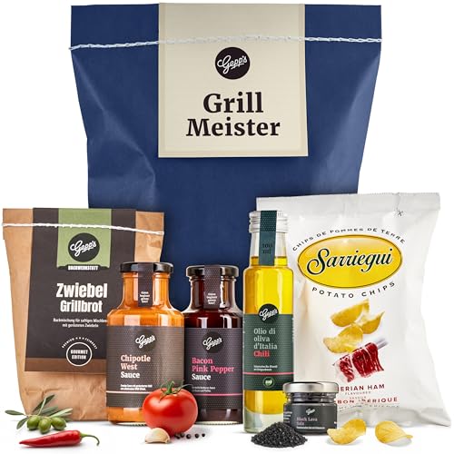 Gepp’s Feinkost Wundertüte Grillmeister I Gefülltes Gourmetgeschenk mit Delikatessen zum Grillen I Kleine Überraschung leckeren Grillsaucen und Brotbackmischung...