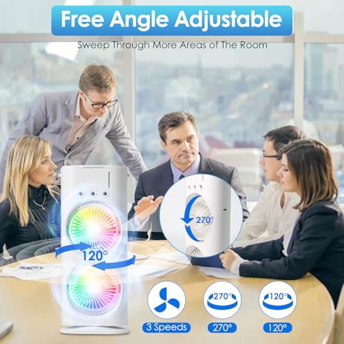 Anluomania Luftkühler, Mobile Klimaanlage, 4 in1 Mobile Klimagerät mit Fernbedienung, Mobile Klimageräte, 3 Lüftergeschwindigkeiten, 3 Nebelmodi, Mini Klimaanlage, Ventilator USB, Mini Klimageräte