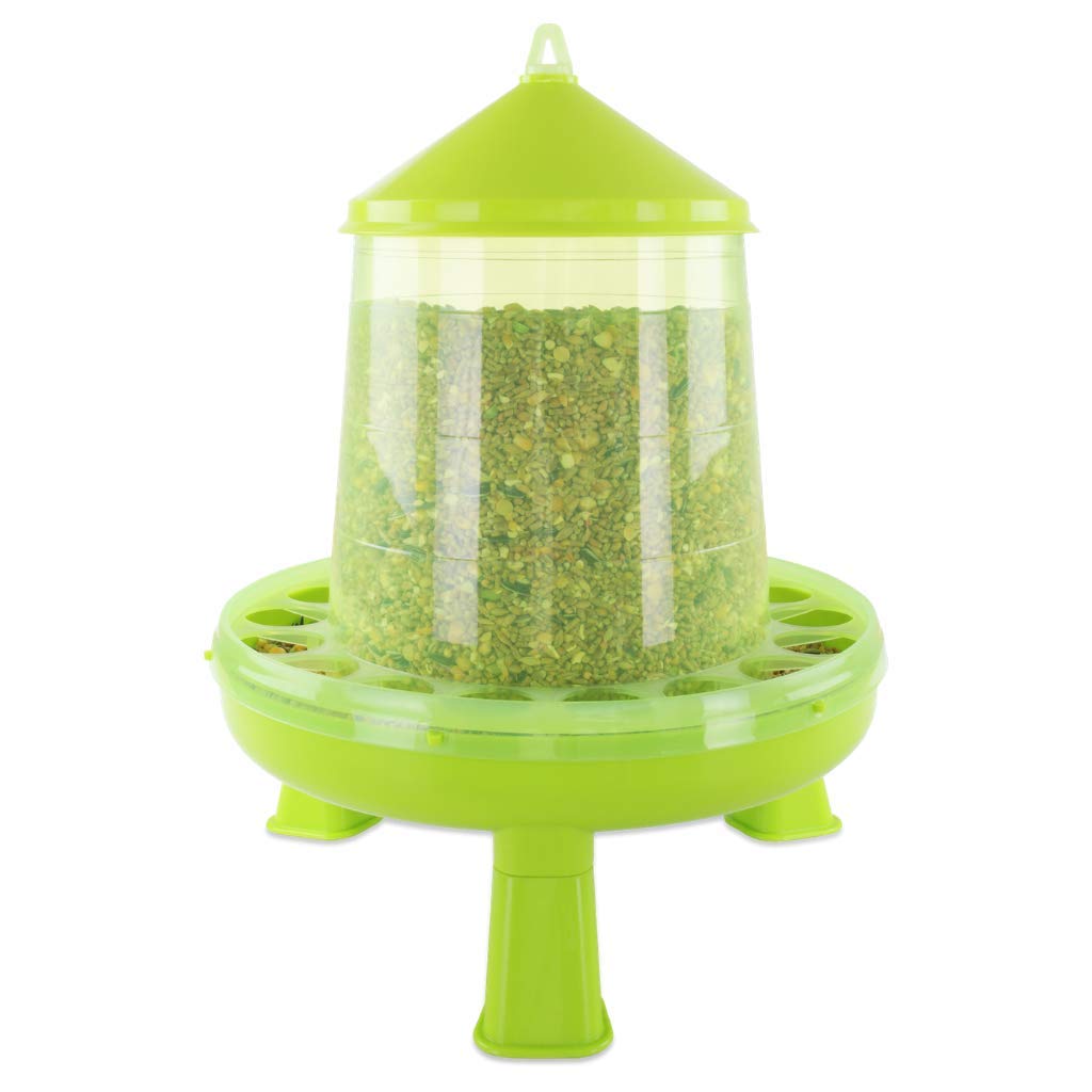 Futterautomat mit Füßen mit 2, 4, 8, 12 und 16 kg grün I Hühner, Geflügel Futterspender I Automatischer Spender für Hühnerfutter I Futterstation aufhängbar I Wasserdichter Automat (8 kg)