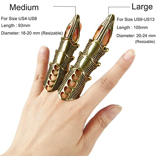 5Pcs Resizable Full Finger Ring Claws Armor Gold Knuckle Metal Amour Finger Claws Rings Adjustable Size Cosplay Halloween Costume Jewelry Gifts Decoration3