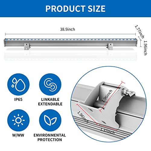 Wrasse Wall Washer Lights Bar Outdoor,3000K Sign Lighting Wall Wash Outside 36W Linear Outdoor Landscape Light 38.9 Inches with US Plug 120V for Advertising Billboards,Building Commercial Lighting by Wrasse - Used condition - Image 2